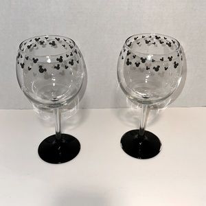DISNEY MICKEY MOUSE BLACK EARS BALLOON GOBLET WINE STEMMED GLASSES LIKE NEW